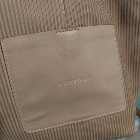 3357 Large Lucky Brand Leather and Corduroy Tote Bag. - Picture 2 of 9